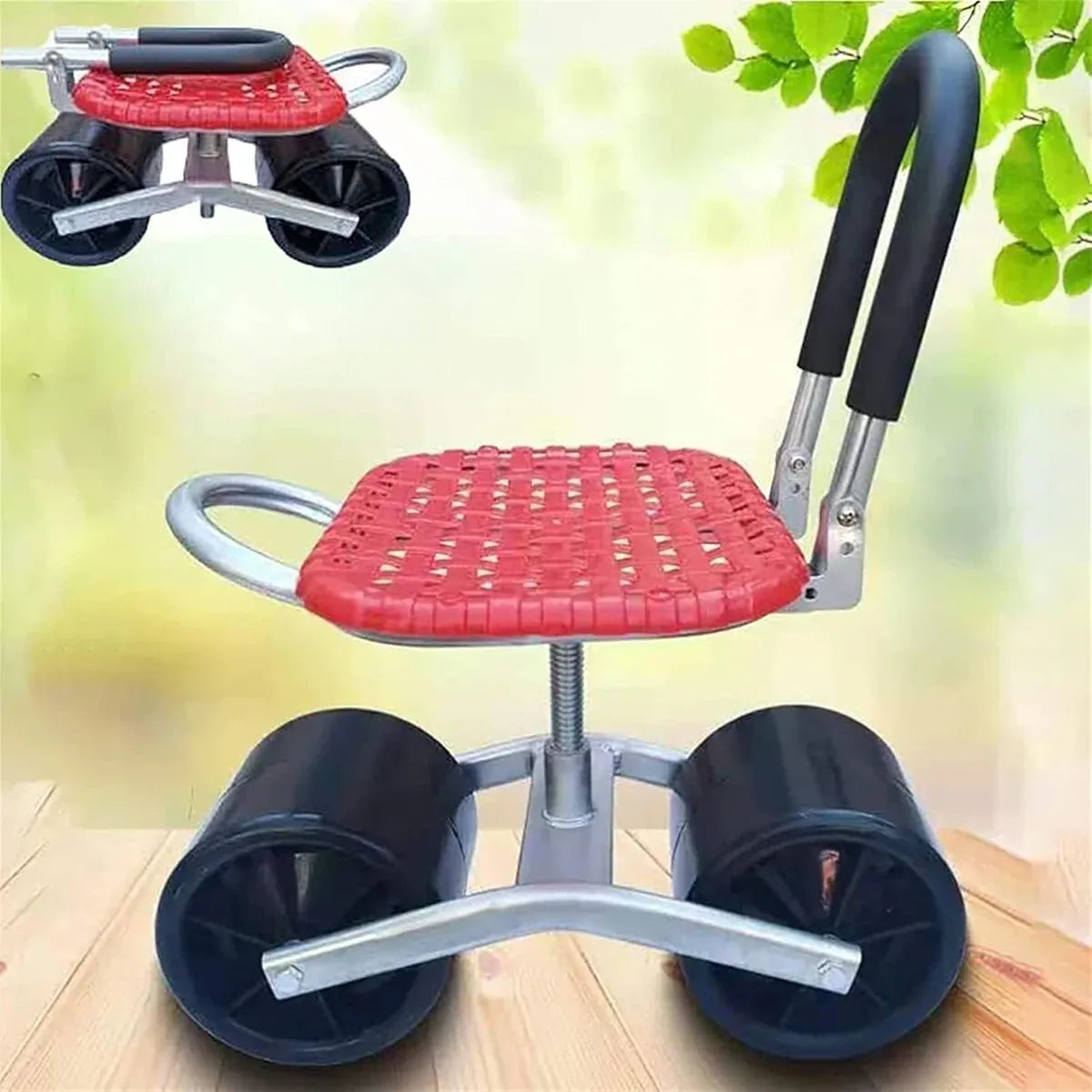 Greenhouse Garden Mobile Wheeled Stool Sturdy Durable Non Slip Seat Easy to Move