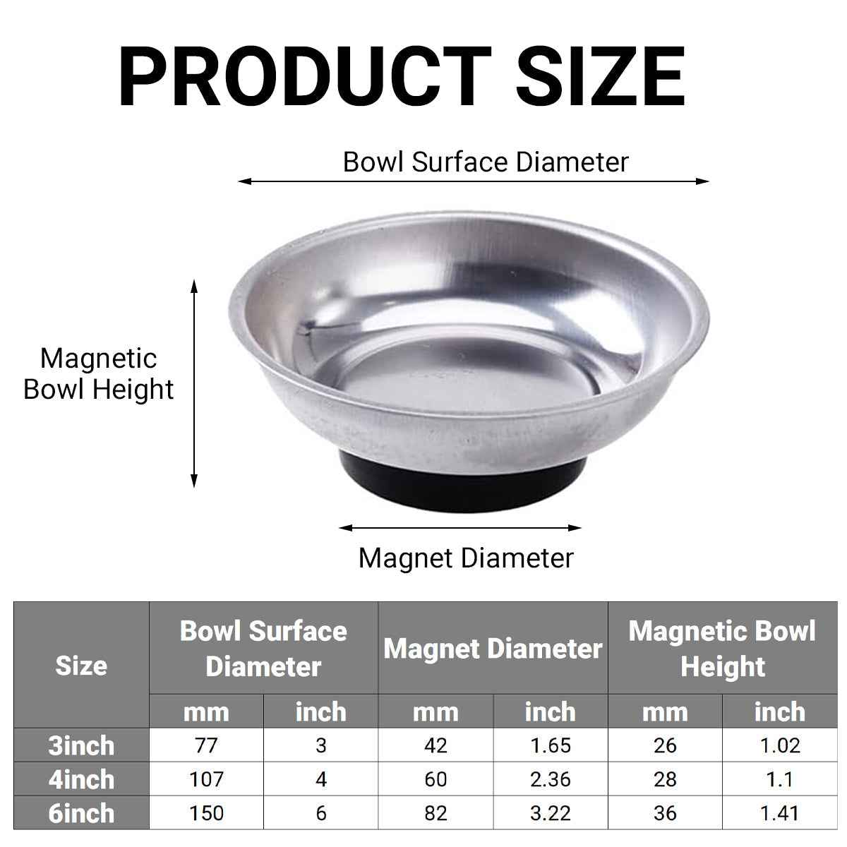 3 4 6 Inch Magnetic Parts Tray Set Stainless Steel Tool Bowl Organizer Holder