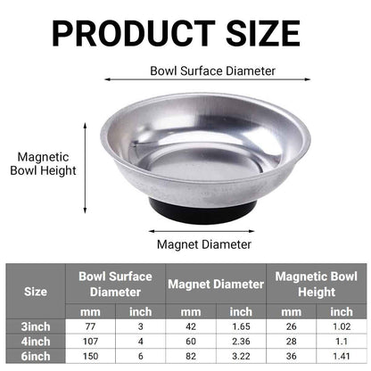 3 4 6 Inch Magnetic Parts Tray Set Stainless Steel Tool Bowl Organizer Holder