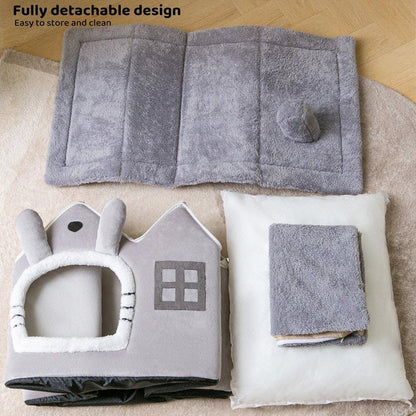 Removable Washable Pet House Four Seasons Cat Enclosed House - Grey-S