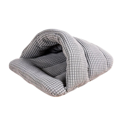 Pet Kennel Sleeping Bag Semi Enclosed Bed for Small Animals Cats and Puppies - Grey