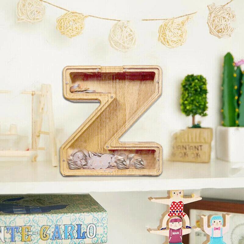 Wooden Piggy Bank Funny Letter or Guitar Coin Saving Money Box A–Z Gift Idea - S