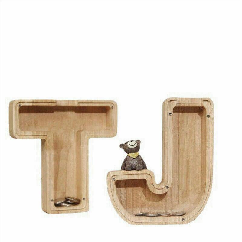 Wooden Piggy Bank Funny Letter or Guitar Coin Saving Money Box A–Z Gift Idea - S