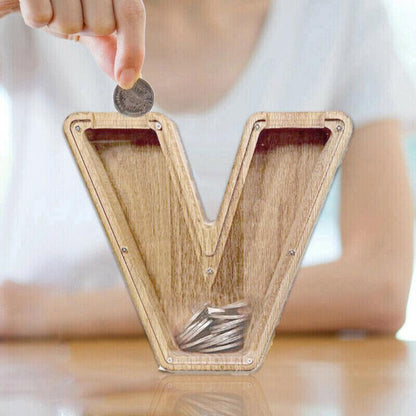 Wooden Piggy Bank Funny Letter or Guitar Coin Saving Money Box A–Z Gift Idea - Y