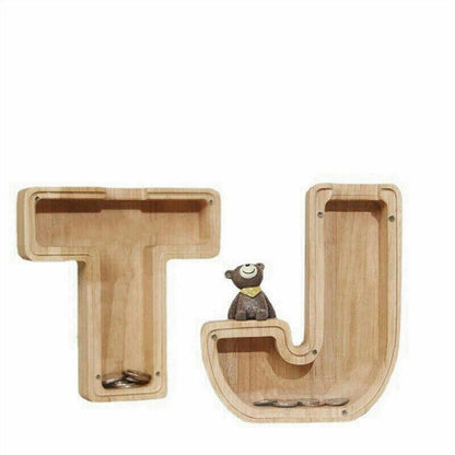 Wooden Piggy Bank Funny Letter or Guitar Coin Saving Money Box A–Z Gift Idea - Y