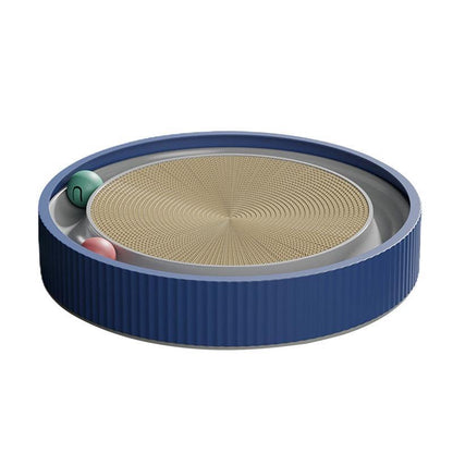 Cat Scratcher Lounge Bed Toy 40cm Round Foldable Cardboard Pad with Ball Track - White