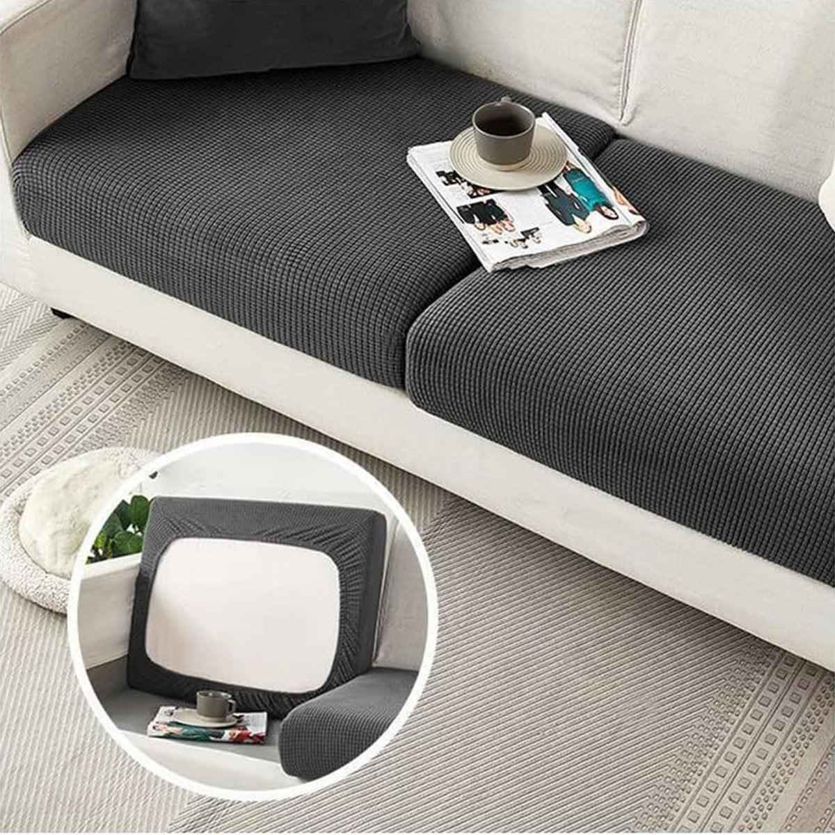 Stretch Sofa Slipcover 4 Seasons Universal Couch Protector Elastic Fabric Cover - Double-Black