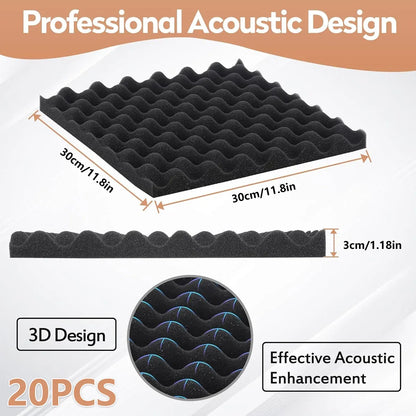 Black Egg-Crate Wall Panel Set 30 x 30 x 3 cm - 20 Pieces