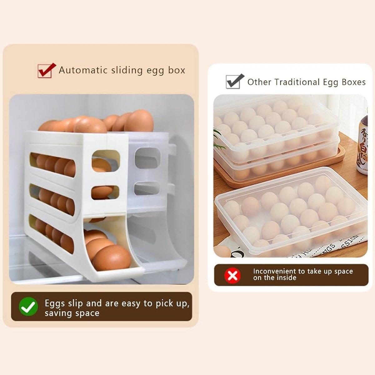 Automatic Scrolling Egg Holder 2/4-Tier Storage Box Container for Refrigerator - Beige(2-Tier)