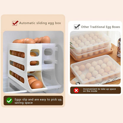 Automatic Scrolling Egg Holder 2/4-Tier Storage Box Container for Refrigerator - Beige(2-Tier)