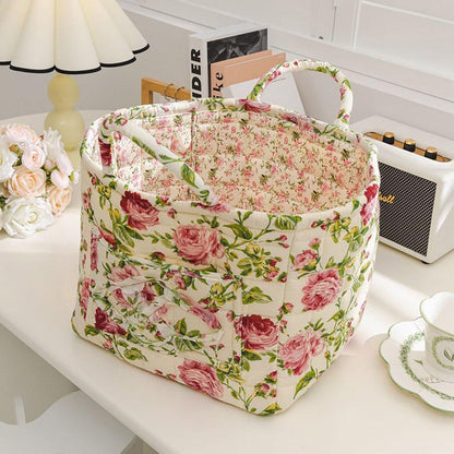 Portable Fabric Storage Basket Korean Pastoral Style Organizer for Home Sundries - Floral6