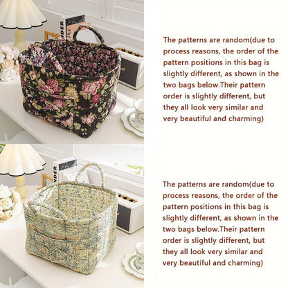 Portable Fabric Storage Basket Korean Pastoral Style Organizer for Home Sundries - Floral5