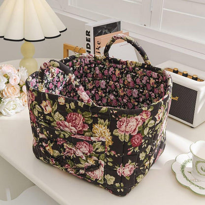 Portable Fabric Storage Basket Korean Pastoral Style Organizer for Home Sundries - Floral5