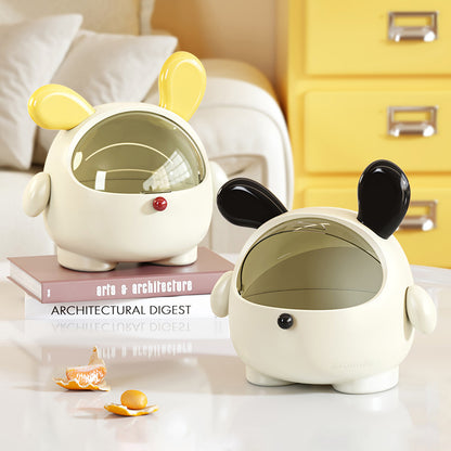 2PCS Black-Eared Cute Puppy Desktop Bin with Lid - Mini Trash Can & Storage Organiser - Kawaii Office Decor for Vanity & Home Office