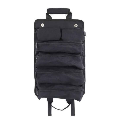Black Heavy Duty Roll-Up Tool Bag Organizer - Waterproof Oxford Fabric Pouch with Multiple Pockets