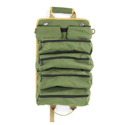 Green Heavy Duty Roll-Up Tool Bag Organizer - Waterproof Oxford Fabric Pouch with Multiple Pockets