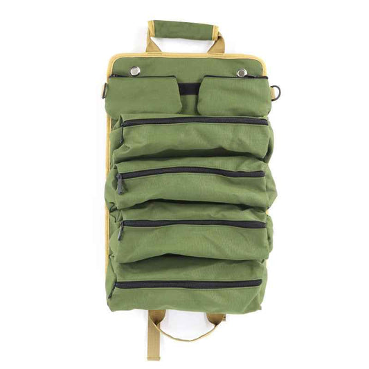 Green Heavy Duty Roll-Up Tool Bag Organizer - Waterproof Oxford Fabric Pouch with Multiple Pockets