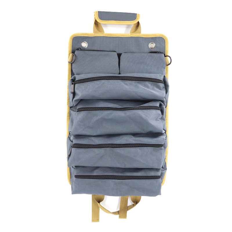 Grey Heavy Duty Roll-Up Tool Bag Organizer - Waterproof Oxford Fabric Pouch with Multiple Pockets