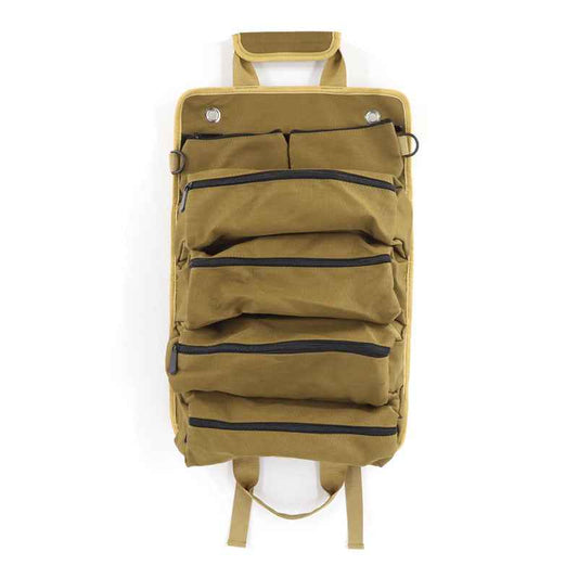 Khaki Heavy Duty Roll-Up Tool Bag Organizer - Waterproof Oxford Fabric Pouch with Multiple Pockets