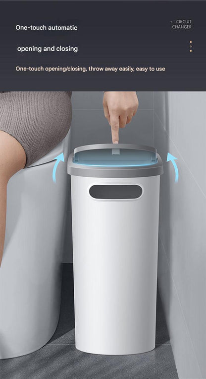 Slim Press-Top Trash Can with Top Storage Compartment - Narrow Design for Bathroom & Small Spaces(Ash cover + ash bucket)