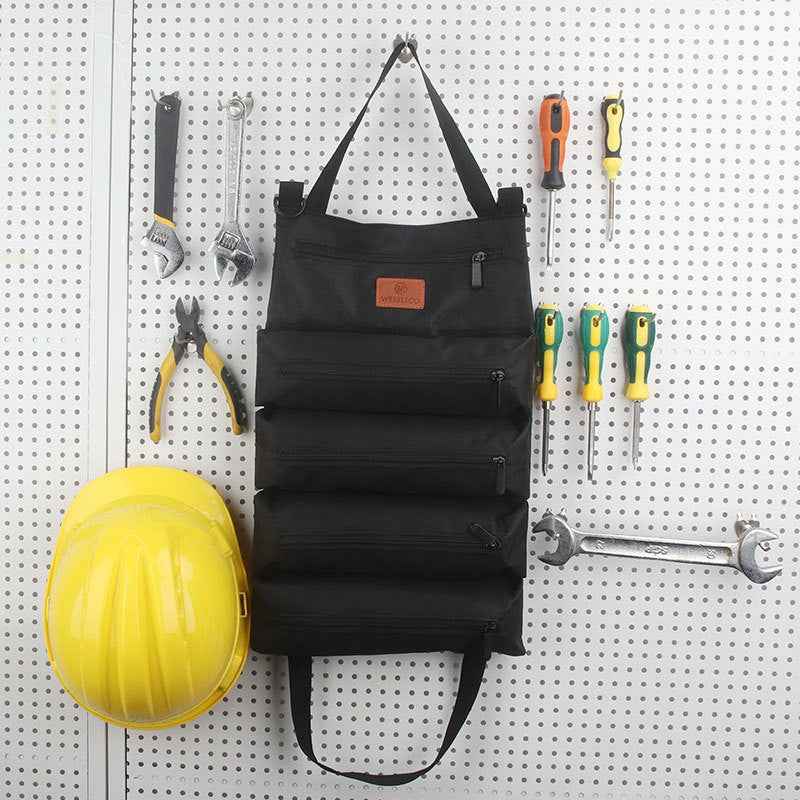 Heavy-Duty Canvas Tool Roll Up Bag & Organizer Tote - Multi-Pocket Wrench & Tool Pouch(Khaki)