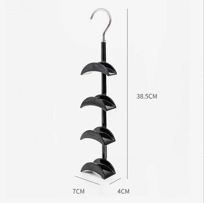 2-Pack Black 360 Degree Rotating 4-Tier Closet Organiser Hook - Multi-Functional Bag Hanger, Tie & Belt Rack for Wardrobe Storage