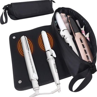 Purple Premium Insulated Roll-Up Travel Case for Hair Styling Tools & Blow Dryers with Muti-Pockets (18x5.5x5 Inch)