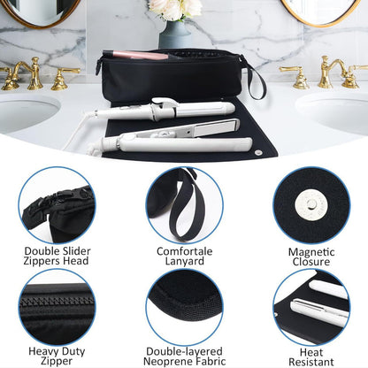 Purple Premium Insulated Roll-Up Travel Case for Hair Styling Tools & Blow Dryers with Muti-Pockets (18x5.5x5 Inch)