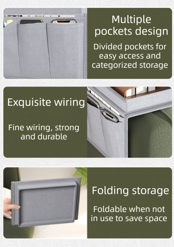 Grey Foldable  Sofa Armrest Organizer With 3-Zones - 20kg Load Capacity, Thickended Oxford Cloth Storage Bag for Dorms, Cars & Living Rooms