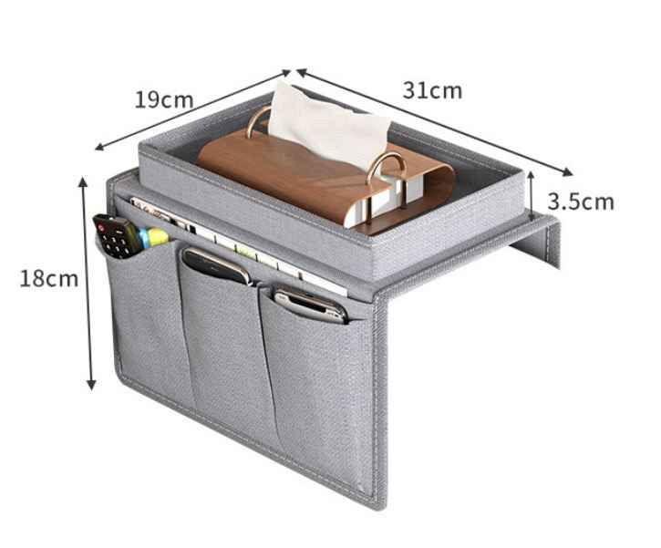 Grey Foldable  Sofa Armrest Organizer With 3-Zones - 20kg Load Capacity, Thickended Oxford Cloth Storage Bag for Dorms, Cars & Living Rooms