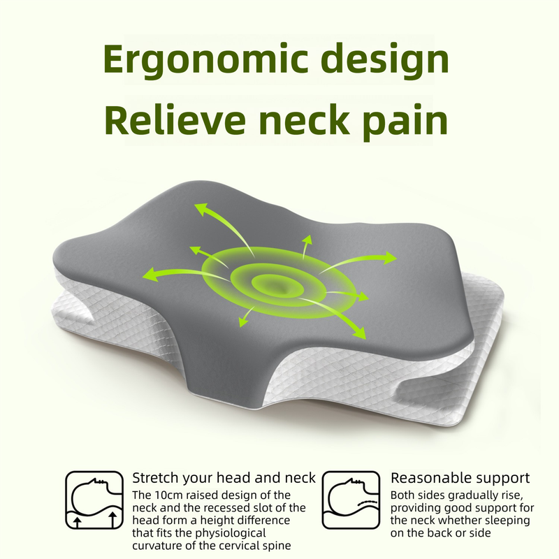 Grey Breathable Butterfly Contoured Memory Foam Pillow - Dual-Height Orthopedic Neck Pillow with 5-Zone Cervical Support