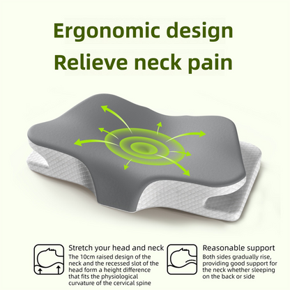 Grey Breathable Butterfly Contoured Memory Foam Pillow - Dual-Height Orthopedic Neck Pillow with 5-Zone Cervical Support