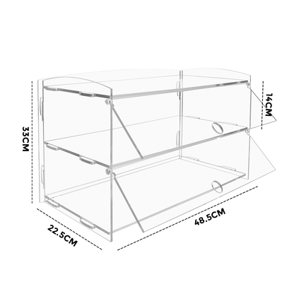 Mershine 2-Tier Bakery Display Case Cabinet Pastry Acrylic Cupcake Donuts Cake Pastry Clear Display Cabinet Shelf Transparent Showcase 225x485x330mm