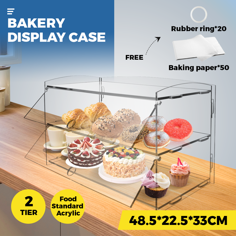 Mershine 2-Tier Bakery Display Case Cabinet Pastry Acrylic Cupcake Donuts Cake Pastry Clear Display Cabinet Shelf Transparent Showcase 225x485x330mm