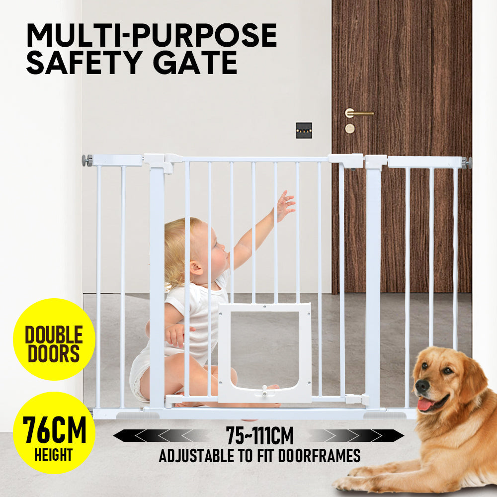 Mershine 76cm Tall Baby Pet Security Gate Safety Adjustable Width with Cat Door for House Doorways Stairs Guard Extension Part Width 12cm/24cm Wall Mount