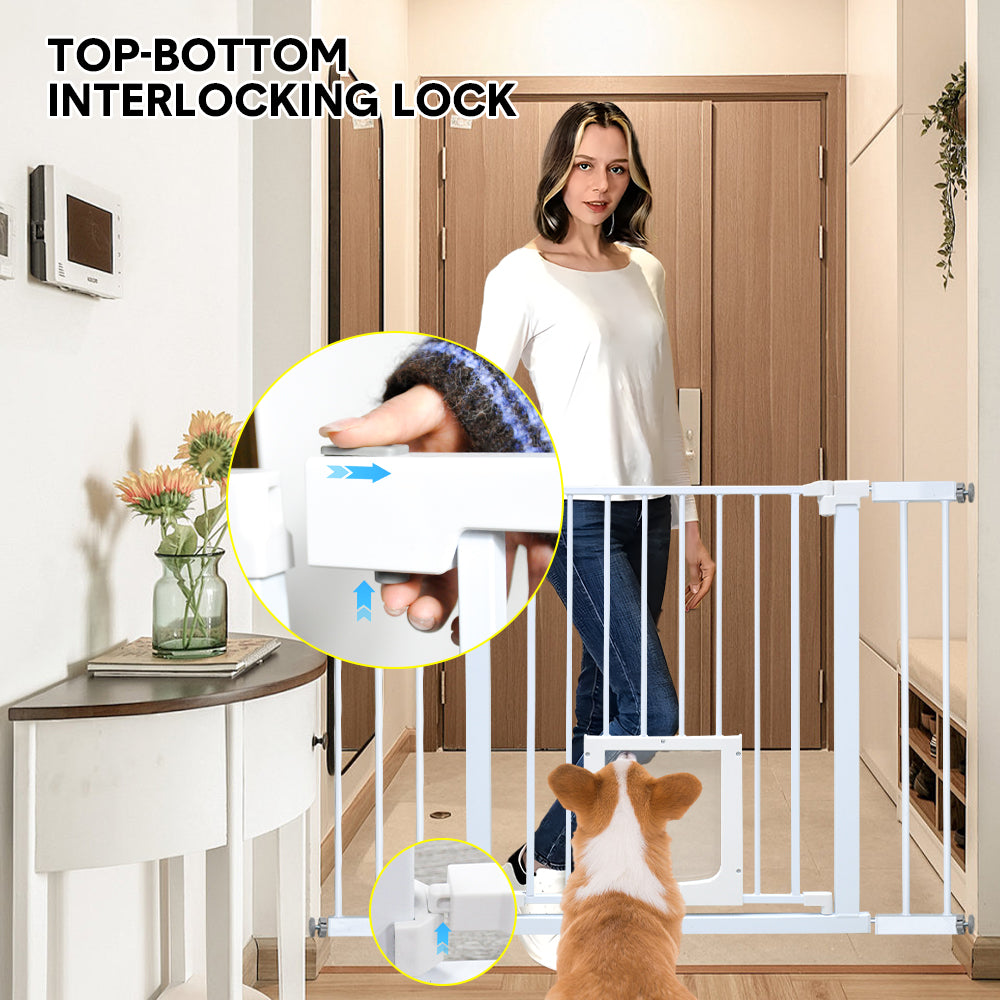 Mershine 76cm Tall Baby Pet Security Gate Safety Adjustable Width with Cat Door for House Doorways Stairs Guard Extension Part Width 12cm/24cm Wall Mount