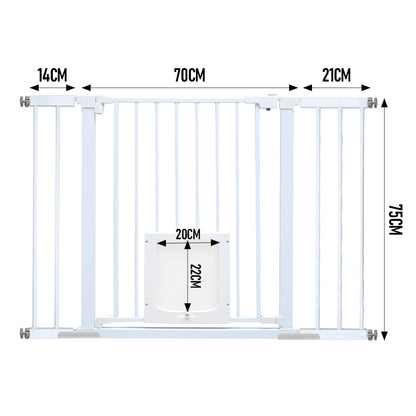 Mershine 76cm Tall Baby Pet Security Gate Safety Adjustable Width with Cat Door for House Doorways Stairs Guard Extension Part Width 12cm/24cm Wall Mount