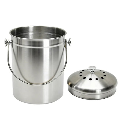 5L Compost Bin Kitchen Countertop Stainless Steel Composter Bucket with Lid and Charcoal Caddy Kitchen Waste Pail Odour Free and Easy Cleaning Silver
