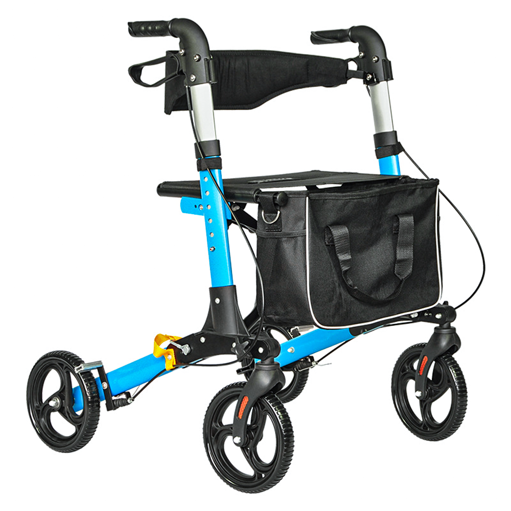 Mershine  2 In 1 Foldable X-Fold Mobility Walker Rollator Chair Aid 8 Inch Wheel Max Load 136KG with Zippered Storage Bag for Elderly Seniors Indoor Outdoor Use