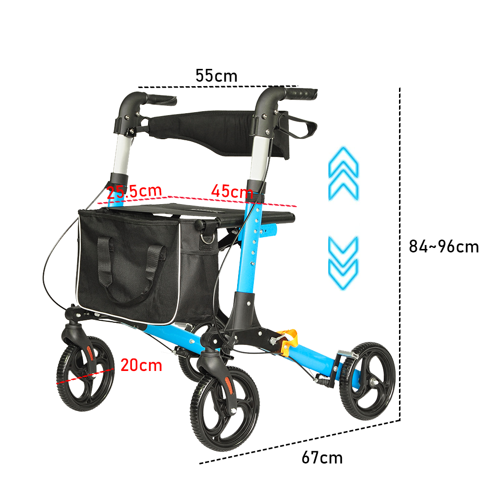 Mershine  2 In 1 Foldable X-Fold Mobility Walker Rollator Chair Aid 8 Inch Wheel Max Load 136KG with Zippered Storage Bag for Elderly Seniors Indoor Outdoor Use