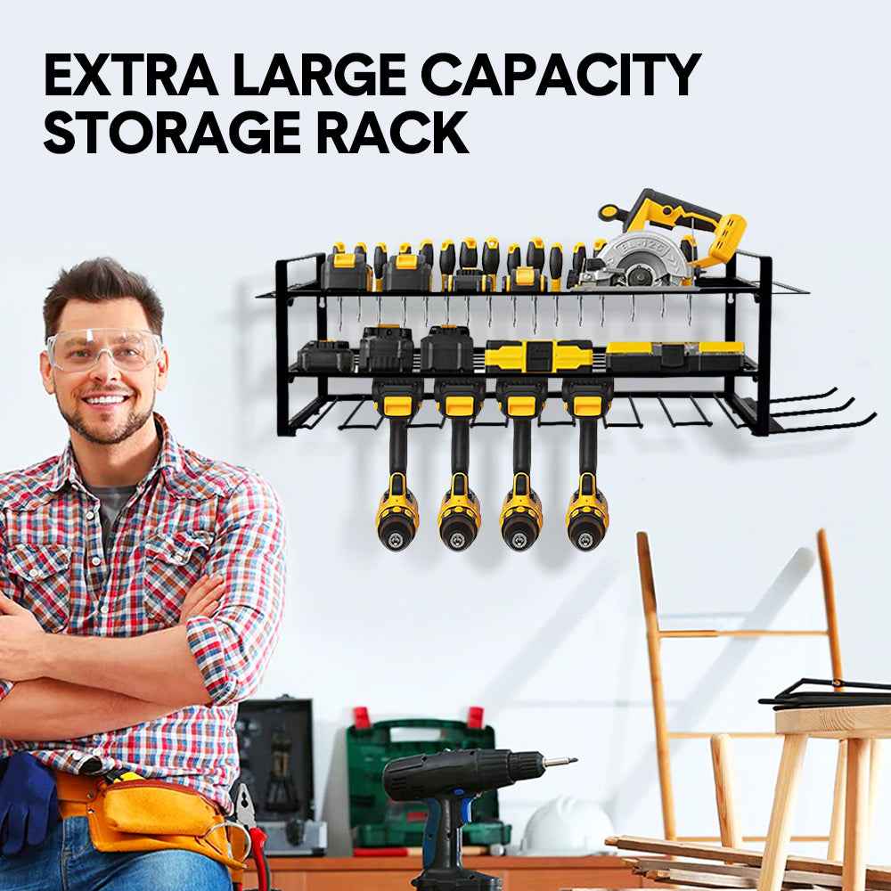 Power Tool Organizer Wall Mount 7 Drill Holder 3 Layer Heavy Duty Metal for Drill Plier Hammer Rack Suitable for Workshop Garage