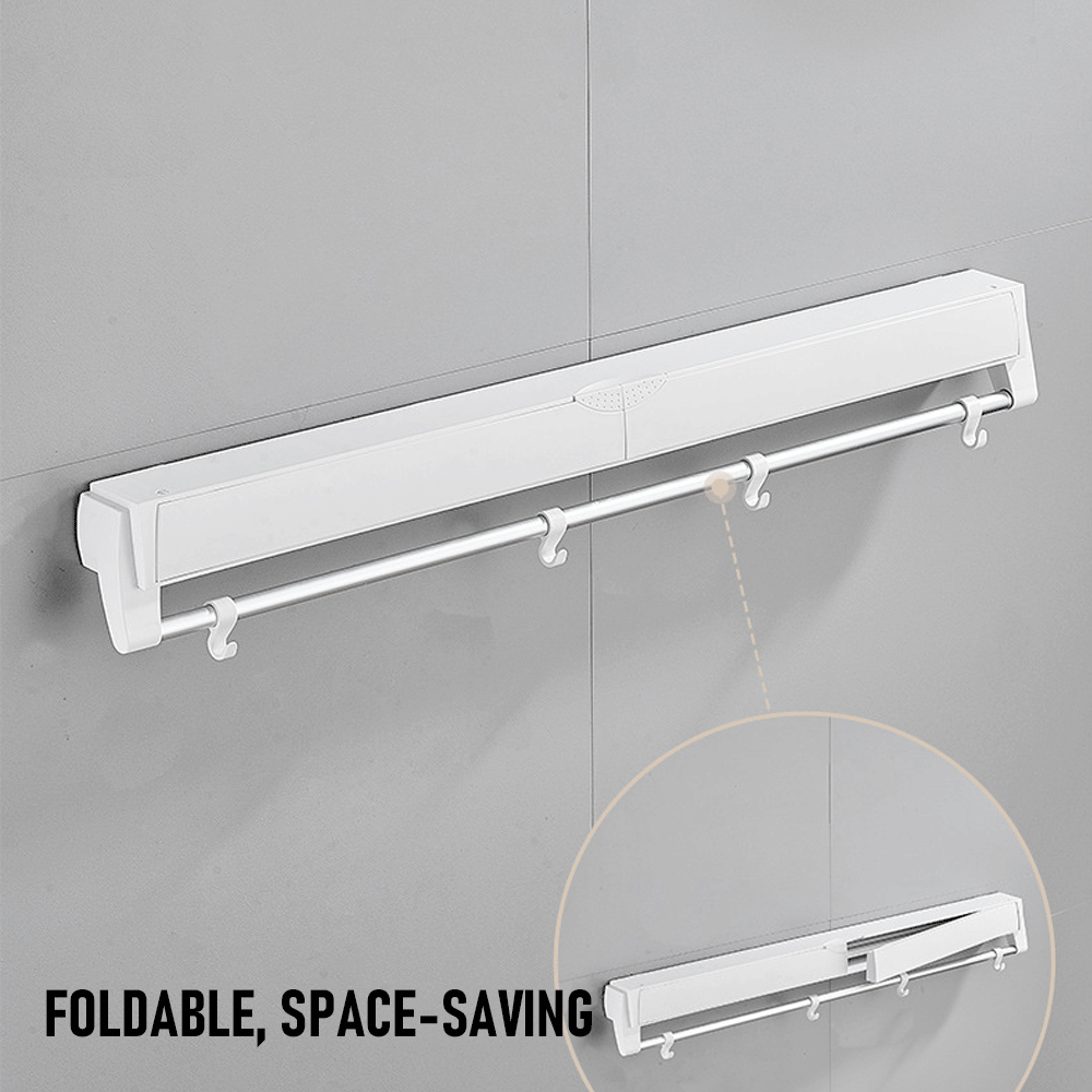 Mershine Wall Mounted Drying Rack Clothes Airer Space Saver Folding Dryer Bearing Capacity 12KG Foldable Rail With Hooks Indoor Outdoor Balcony Laundry White