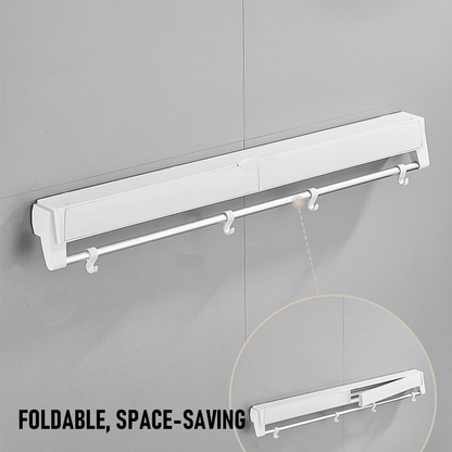 Mershine Wall Mounted Drying Rack Clothes Airer Space Saver Folding Dryer Bearing Capacity 12KG Foldable Rail With Hooks Indoor Outdoor Balcony Laundry White