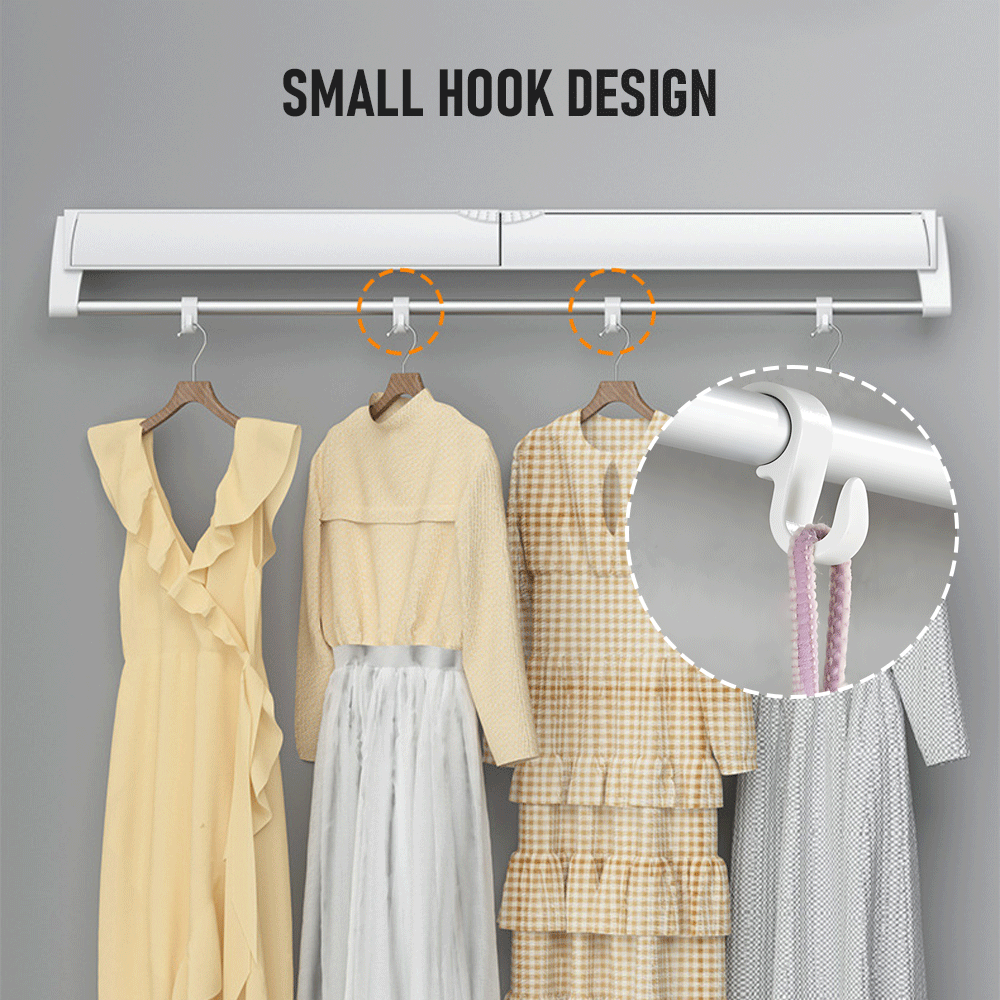 Mershine Wall Mounted Drying Rack Clothes Airer Space Saver Folding Dryer Bearing Capacity 12KG Foldable Rail With Hooks Indoor Outdoor Balcony Laundry White