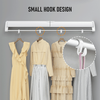 Mershine Wall Mounted Drying Rack Clothes Airer Space Saver Folding Dryer Bearing Capacity 12KG Foldable Rail With Hooks Indoor Outdoor Balcony Laundry White