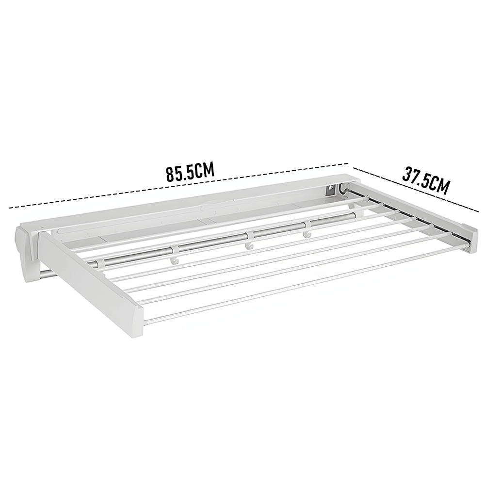 Mershine Wall Mounted Drying Rack Clothes Airer Space Saver Folding Dryer Bearing Capacity 12KG Foldable Rail With Hooks Indoor Outdoor Balcony Laundry White
