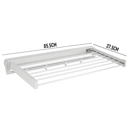 Mershine Wall Mounted Drying Rack Clothes Airer Space Saver Folding Dryer Bearing Capacity 12KG Foldable Rail With Hooks Indoor Outdoor Balcony Laundry White