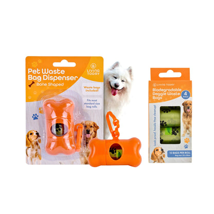 Livingtoday Pet Dog Poop Dispenser and 75 Pcs Biodegradable Unscented Waste Bags