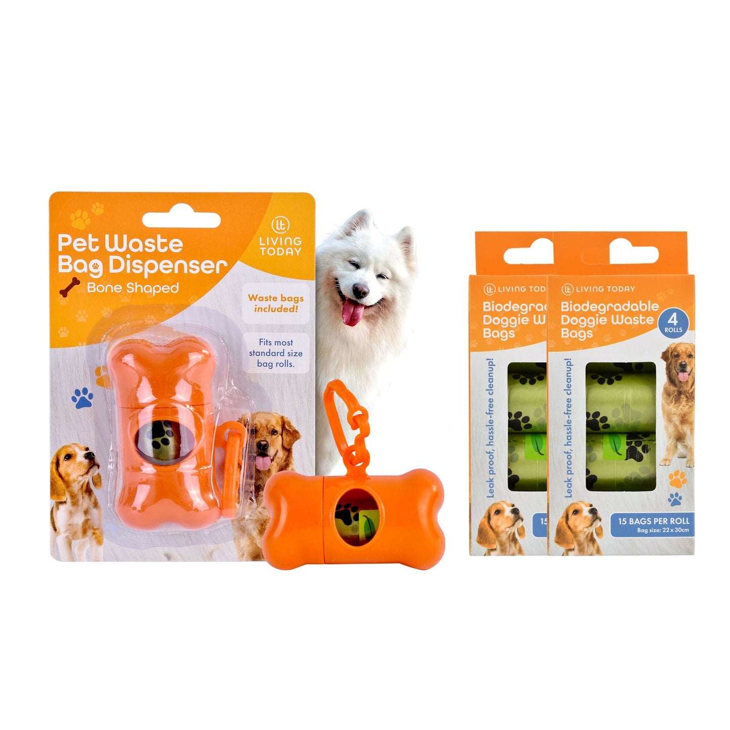 Livingtoday Pet Dog Poop Dispenser and 135 Pcs Biodegradable Unscented Waste Bags