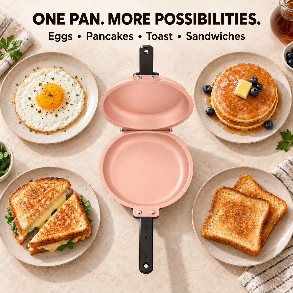 Double-Sided Non-Stick Frying Pan, 19cm Flip Pancake Pan with Heat-Resistant Handle for Eggs, Pancakes & Toast, Gas Electric & Ceramic Stoves